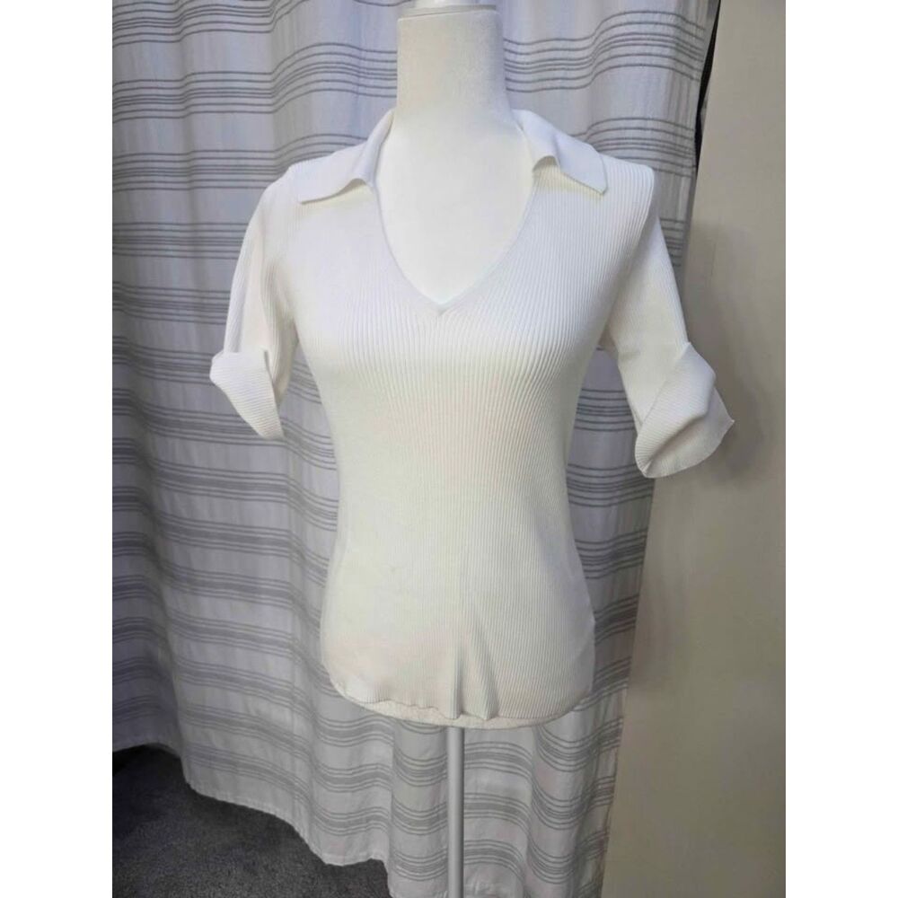 Elie Tahari Ribbed Knit Polo Top